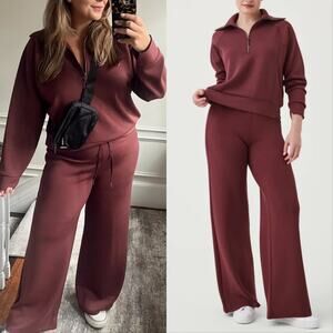 Spanx AirEssentials Half Zip Pullover Wide Leg Pant Set